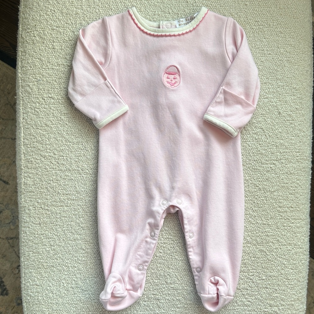 The Beaufort Bonnet Company Light Pink Rock Me Romper with Pumpkin Embroidery